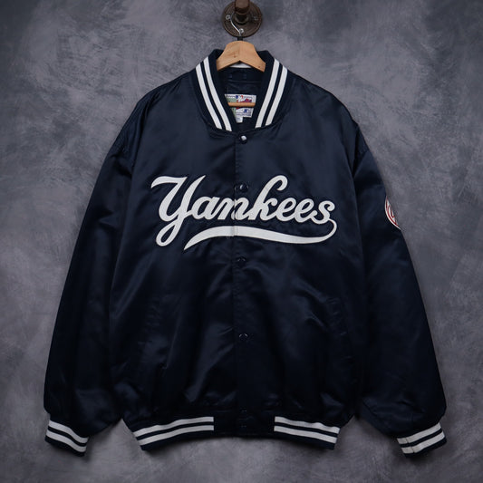 90s Navy New York Yankees Starter Satin Bomber Jacket 5077