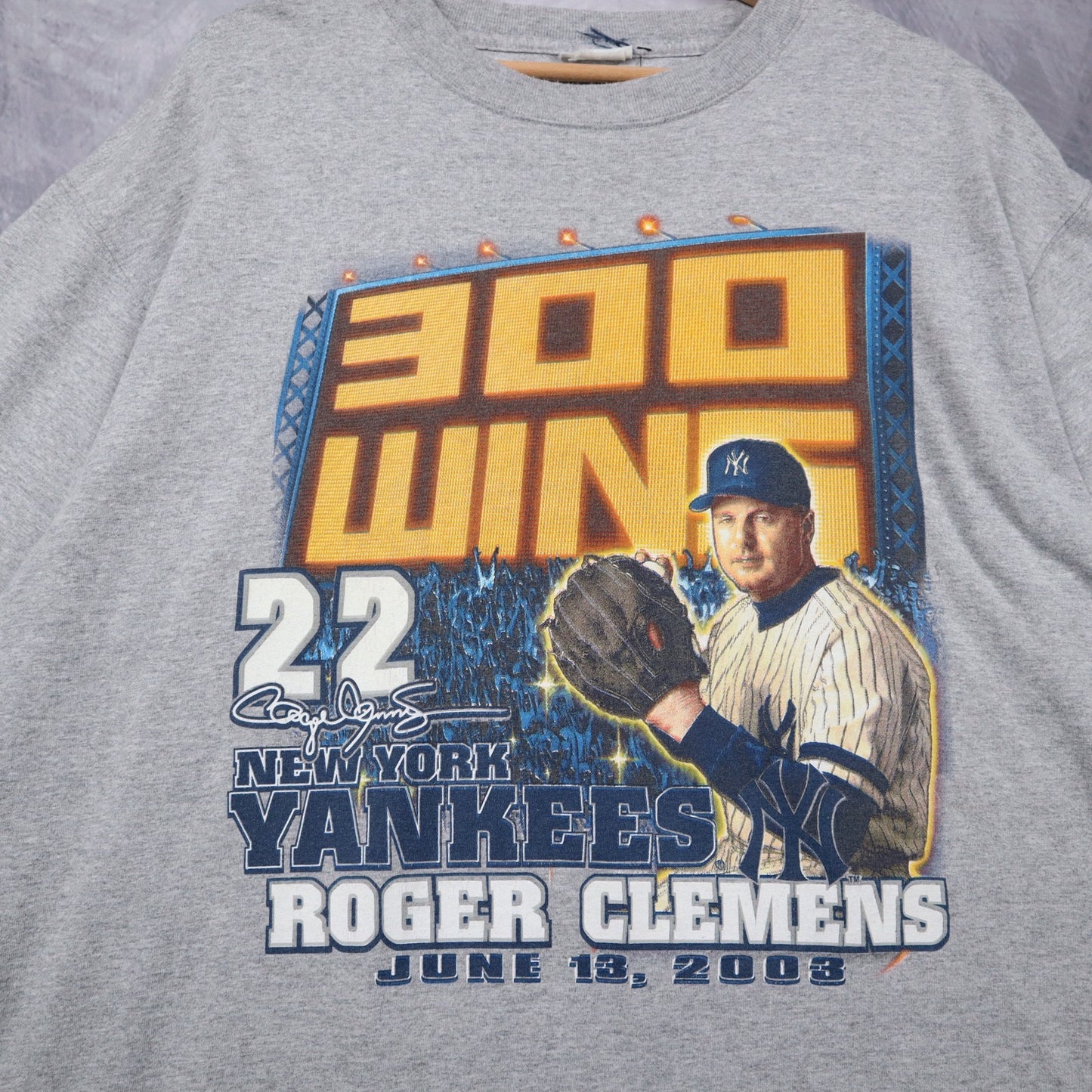 2003 Grey Roger Clemens 300 Wins Yankees Shirt 4676