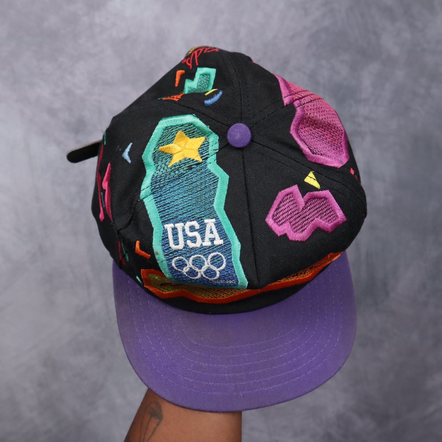 1996 Black Iron Kids Bread USA Olympics Snapback Hat 5616
