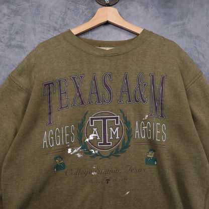 90s Olive Green Texas A&M Aggies College Station Crewneck 5137