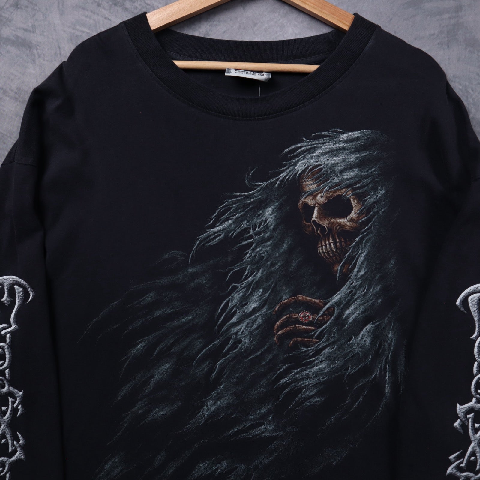 Y2K Black Reaper Skull Graphic Long Sleeve Shirt 5434