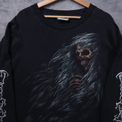 Y2K Black Reaper Skull Graphic Long Sleeve Shirt 5434