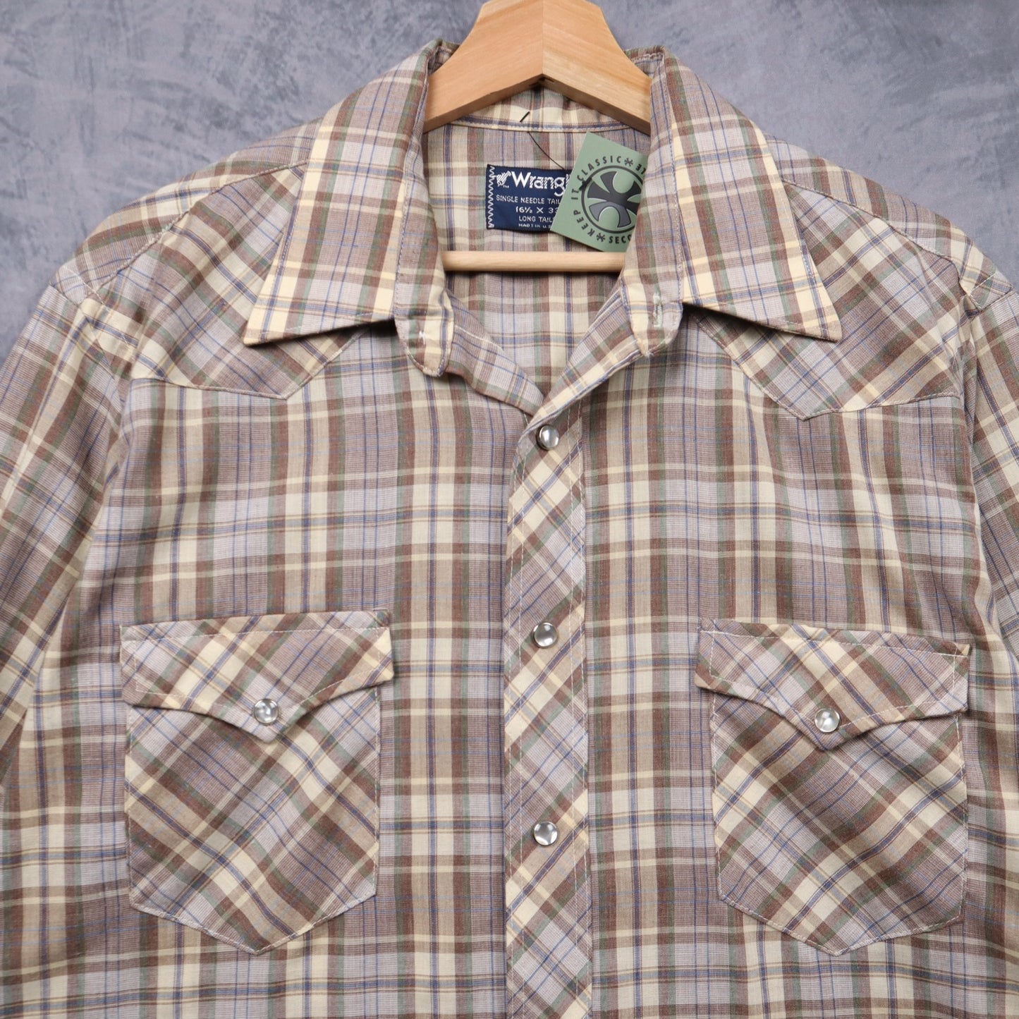 70s Brown Wrangler Plaid Western Long Sleeve Shirt 5533