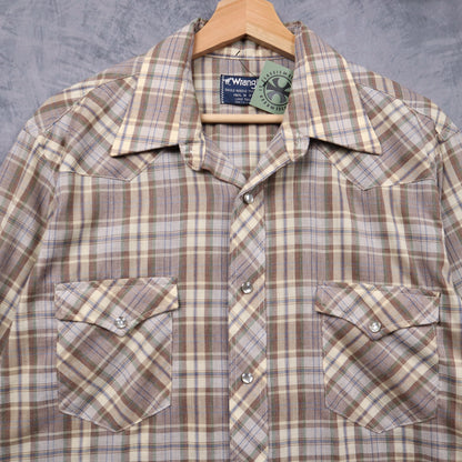 70s Brown Wrangler Plaid Western Long Sleeve Shirt 5533