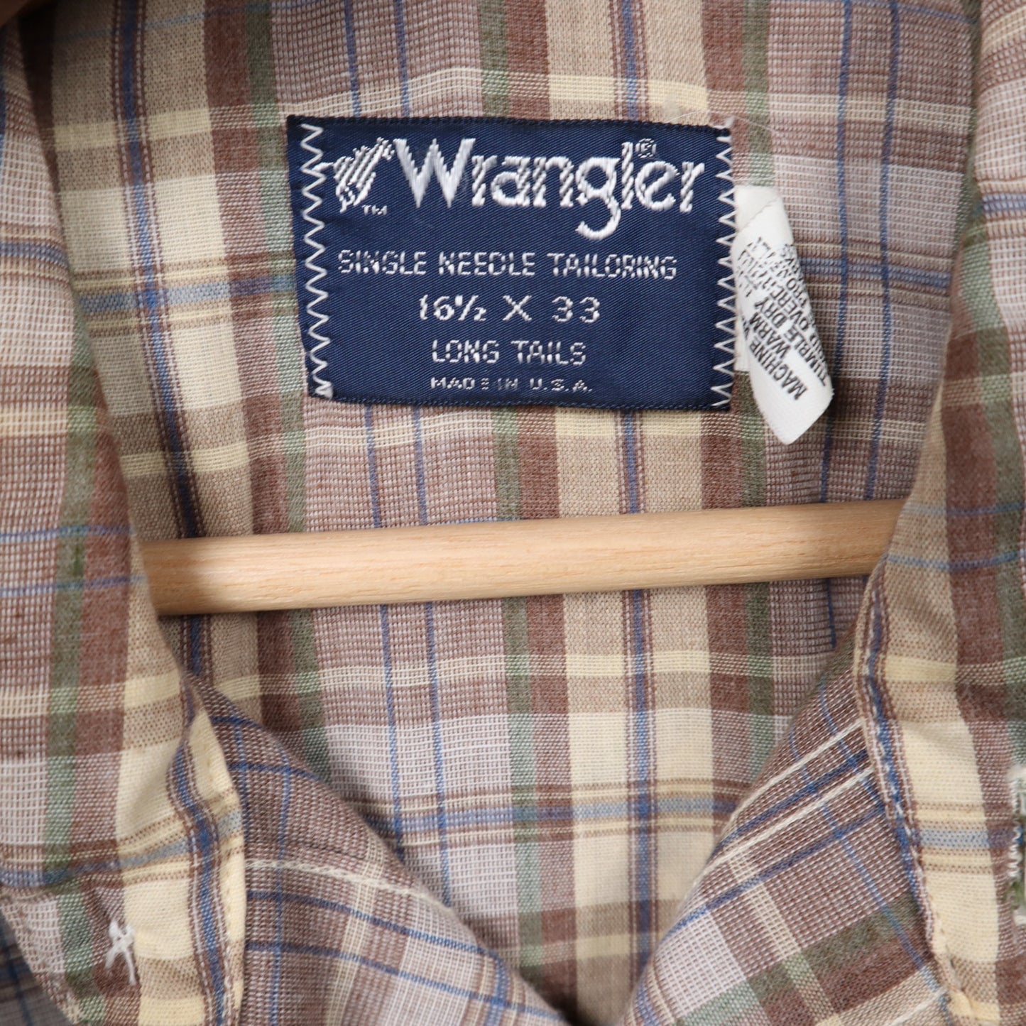 70s Brown Wrangler Plaid Western Long Sleeve Shirt 5533