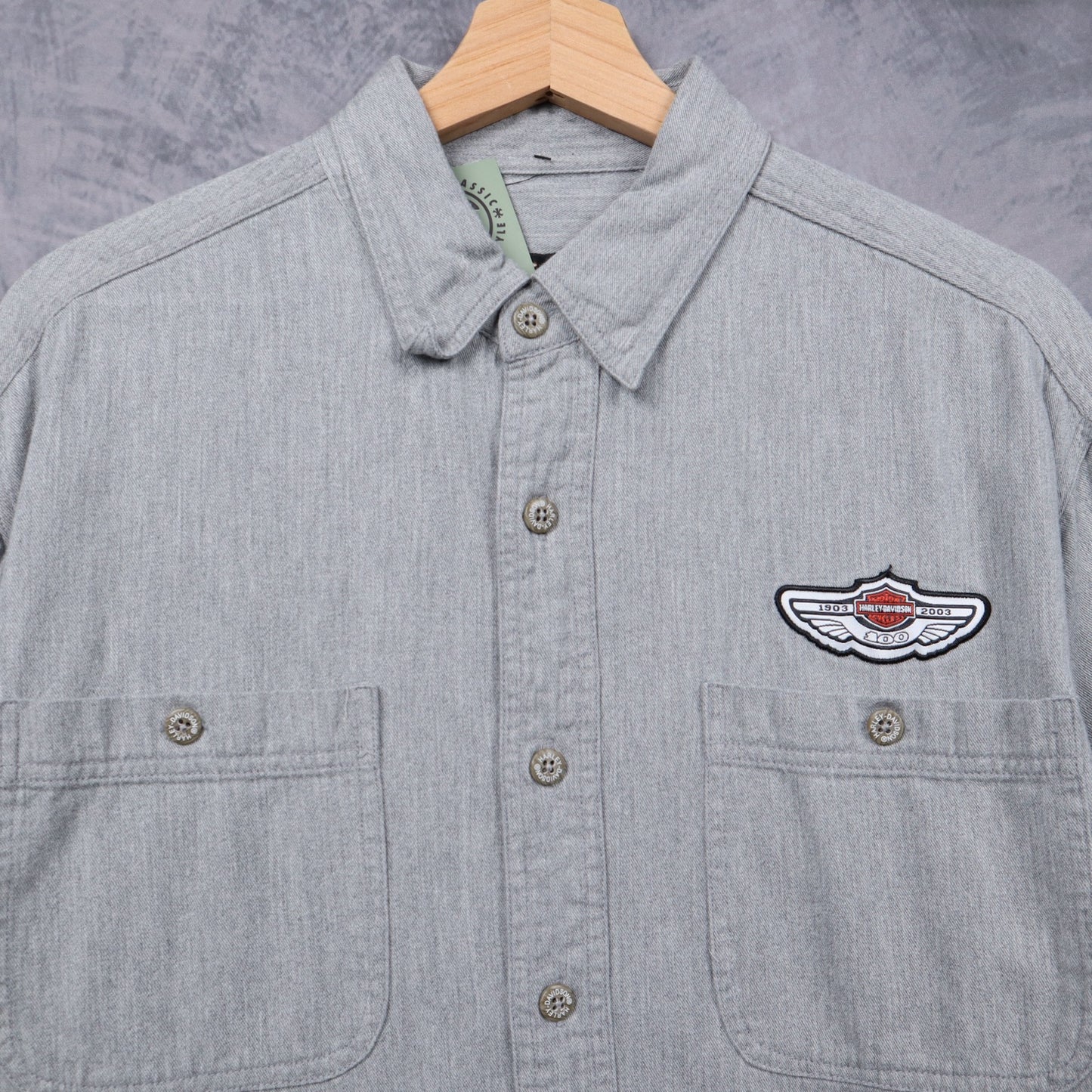 2003 Grey Harley-Davidson 100 Years Anniversary Long Sleeve Button Up Shirt 5537