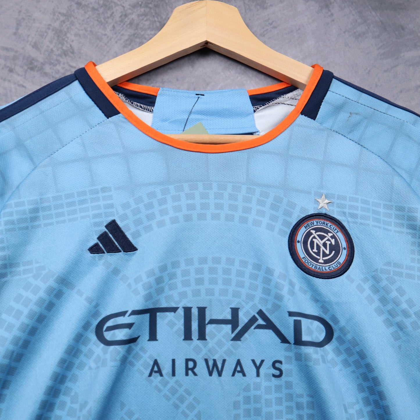 Early 2020s Light Blue New York City FC Etihad Adidas Soccer Jersey 5612