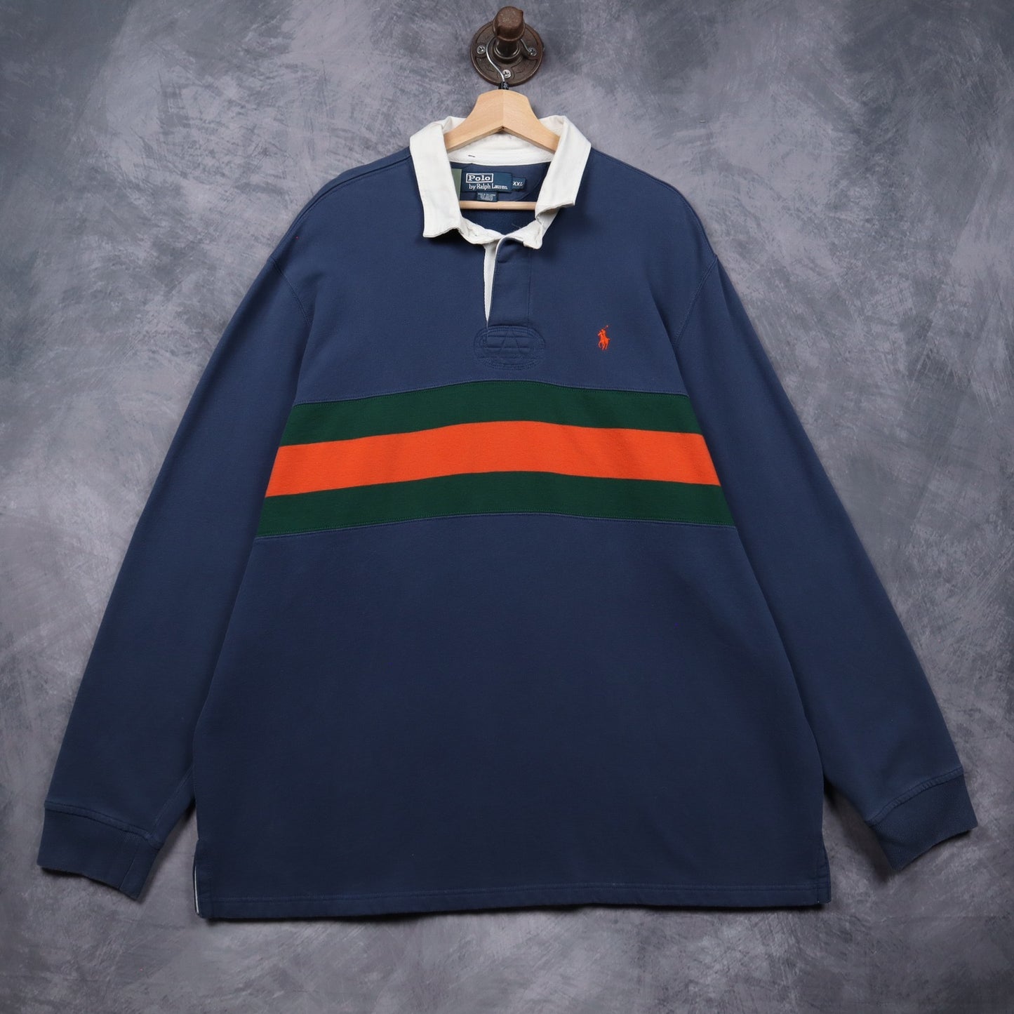 90s Navy Polo Ralph Lauren Striped Rugby Shirt 4912