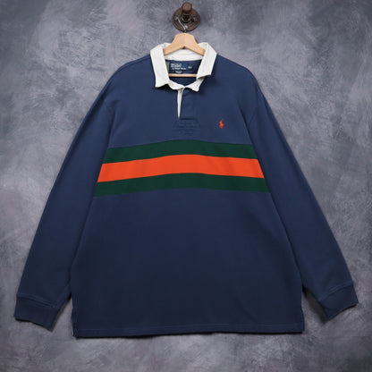 90s Navy Polo Ralph Lauren Striped Rugby Shirt 4912