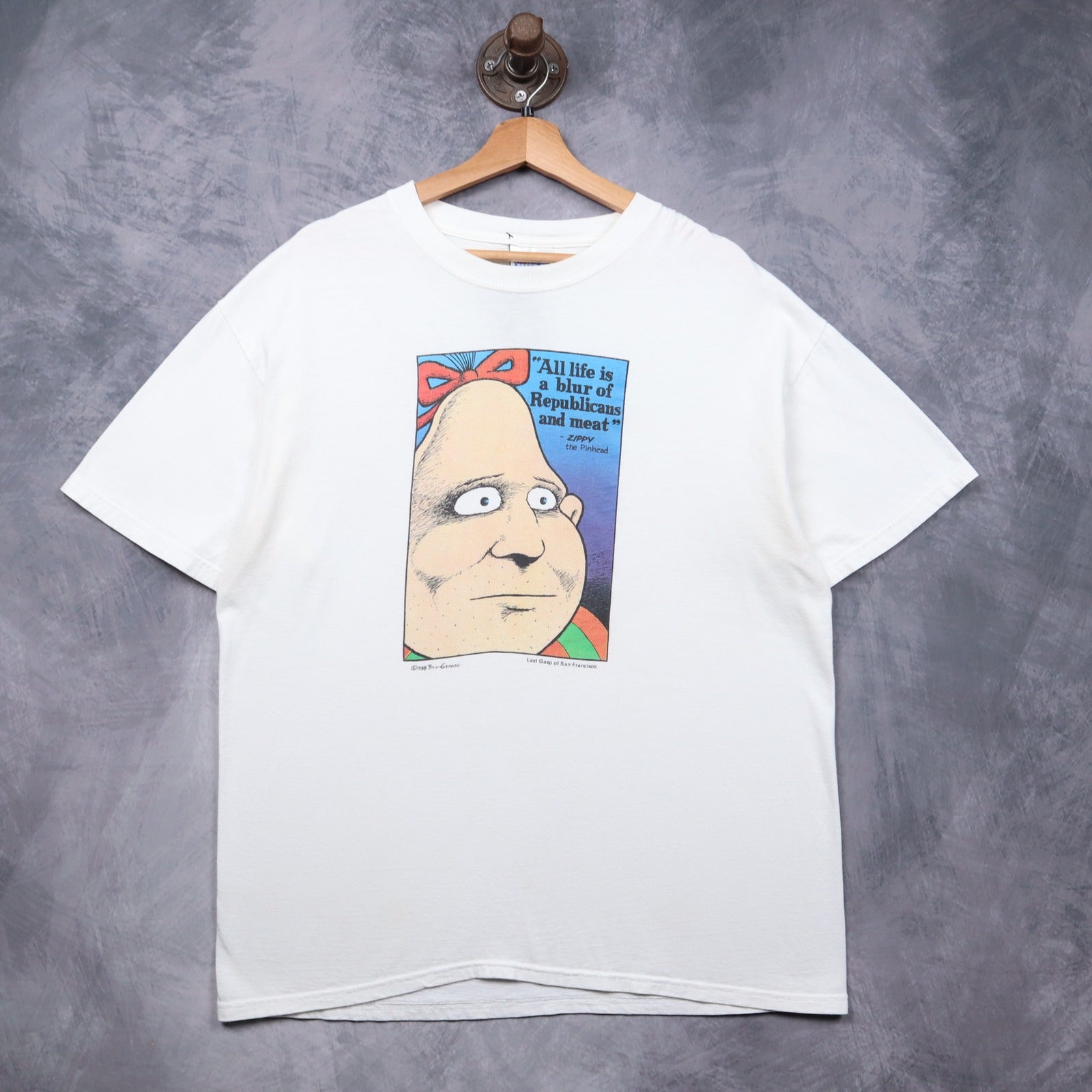 1988 White Zippy The Pinhead "Republicans And Meat" Shirt 5494