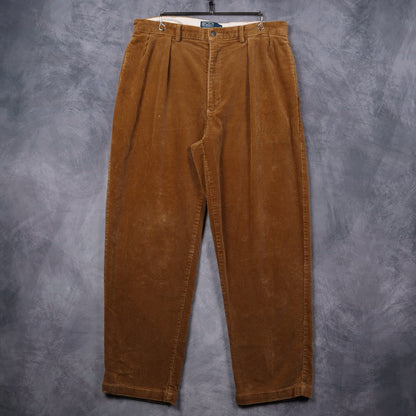 90s Tan Polo Ralph Lauren Andrew Pleated Corduroy Pants 5218