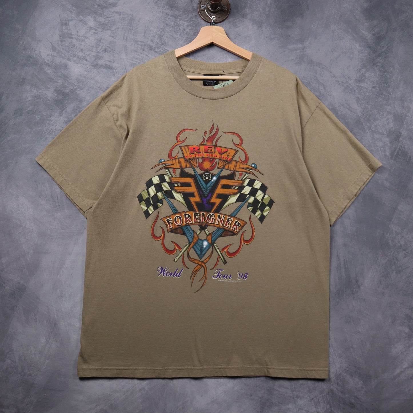 1998 Tan Foreigner Rev On The Red Line World Tour Shirt 5453