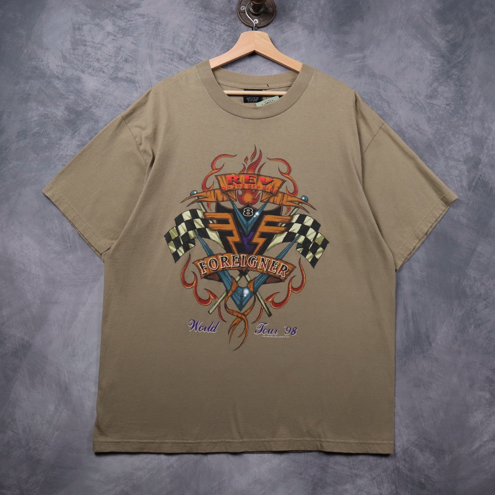 1998 Tan Foreigner Rev On The Red Line World Tour Shirt 5453