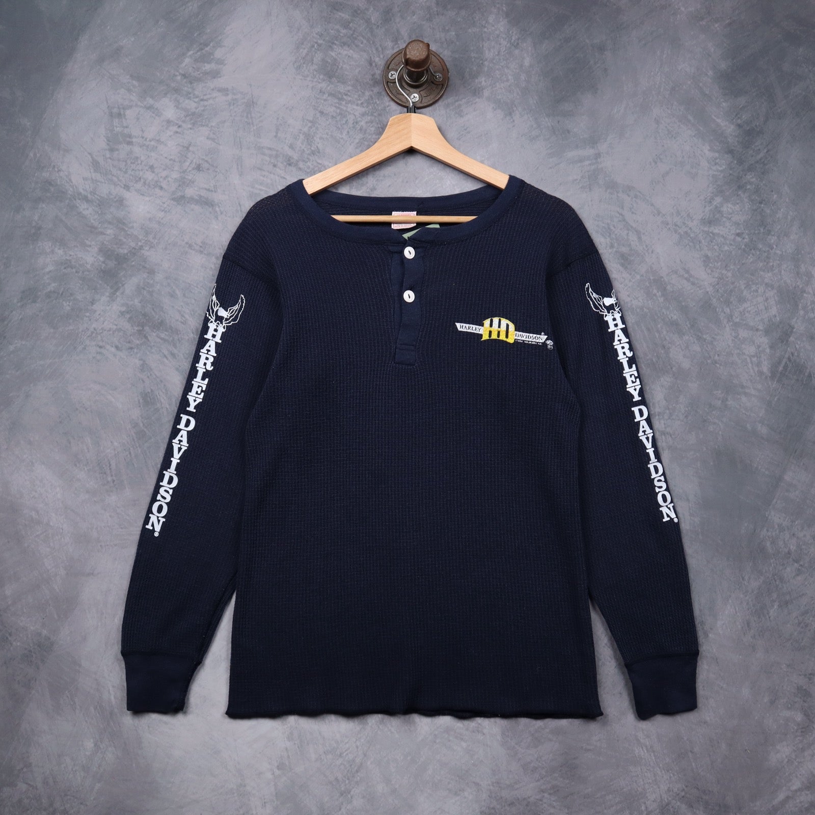 90s Navy Harley Davidson Odessa Texas Thermal Henley 5568