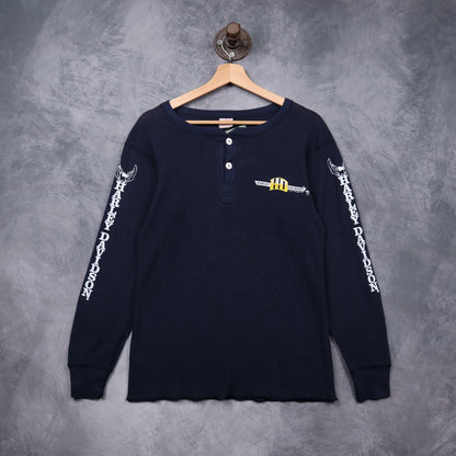 90s Navy Harley Davidson Odessa Texas Thermal Henley 5568