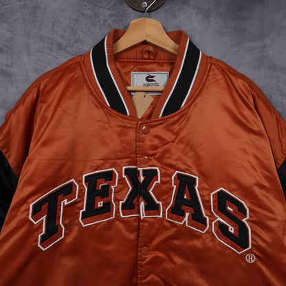 00s Burnt Orange Texas Longhorns Satin Varsity Jacket 5909