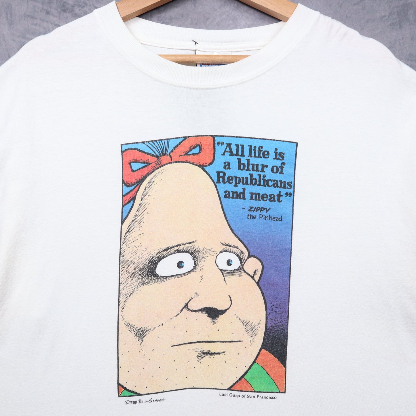 1988 White Zippy The Pinhead "Republicans And Meat" Shirt 5494