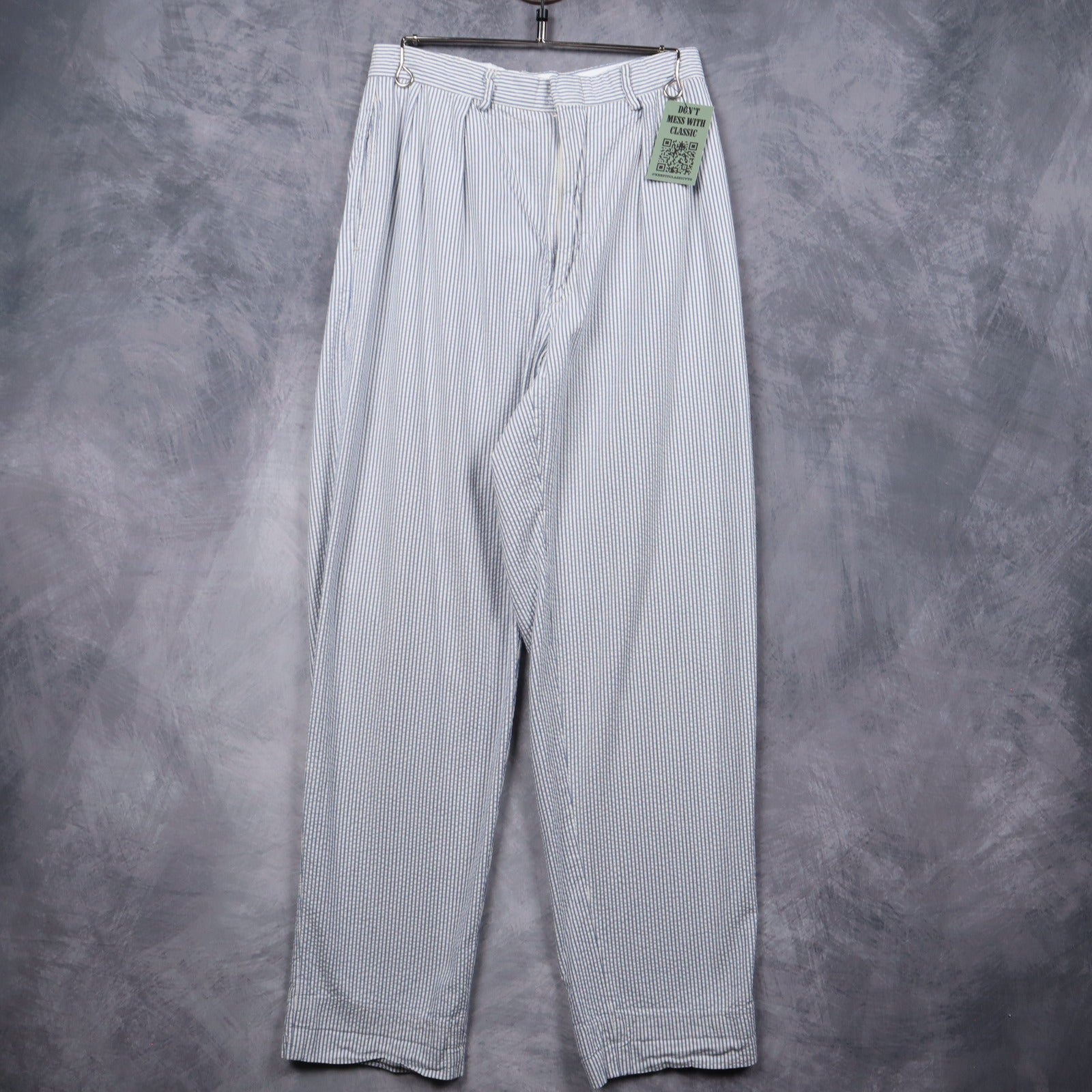 80s Blue & White Polo Ralph Lauren Seersucker Pleated Pants 5191
