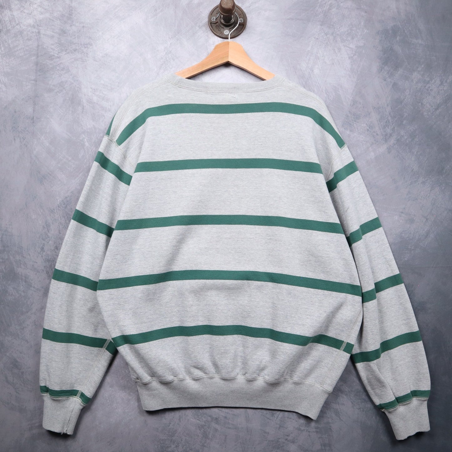 90s Grey Green Polo Ralph Lauren Striped Essential Crewneck Sweatshirt 4719