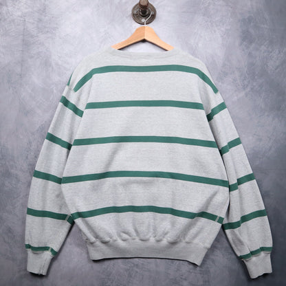 90s Grey Green Polo Ralph Lauren Striped Essential Crewneck Sweatshirt 4719