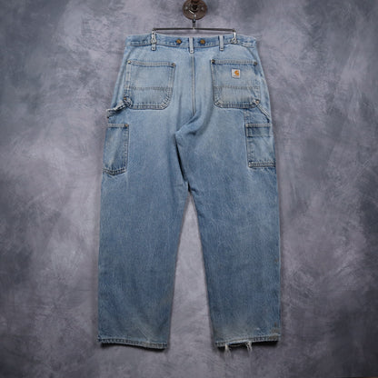 90s Light Wash Carhartt Dungaree Fit Double Knee Denim Jeans 5054