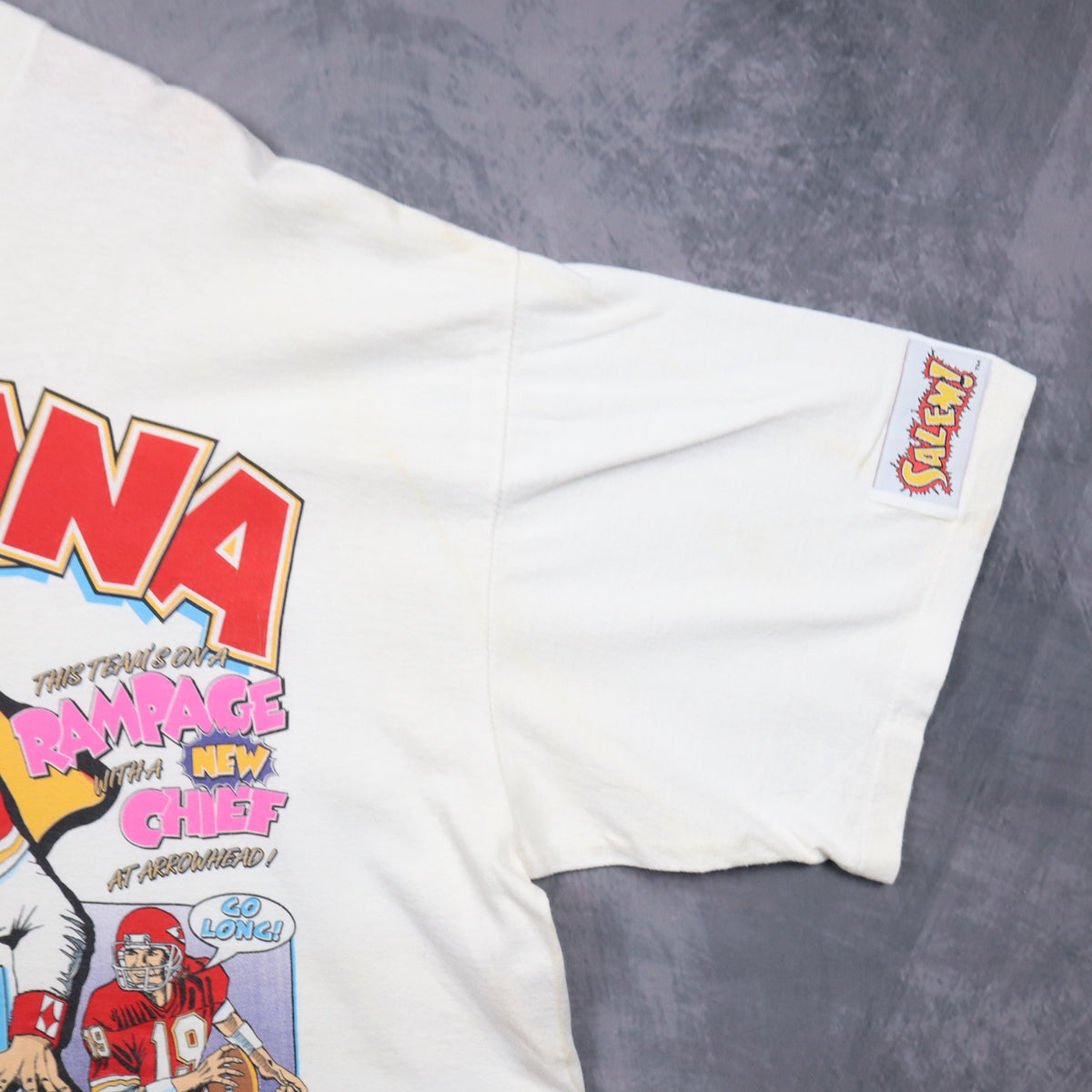 1993 White Kansas City Chiefs Joe Montana Caricature Shirt 6689
