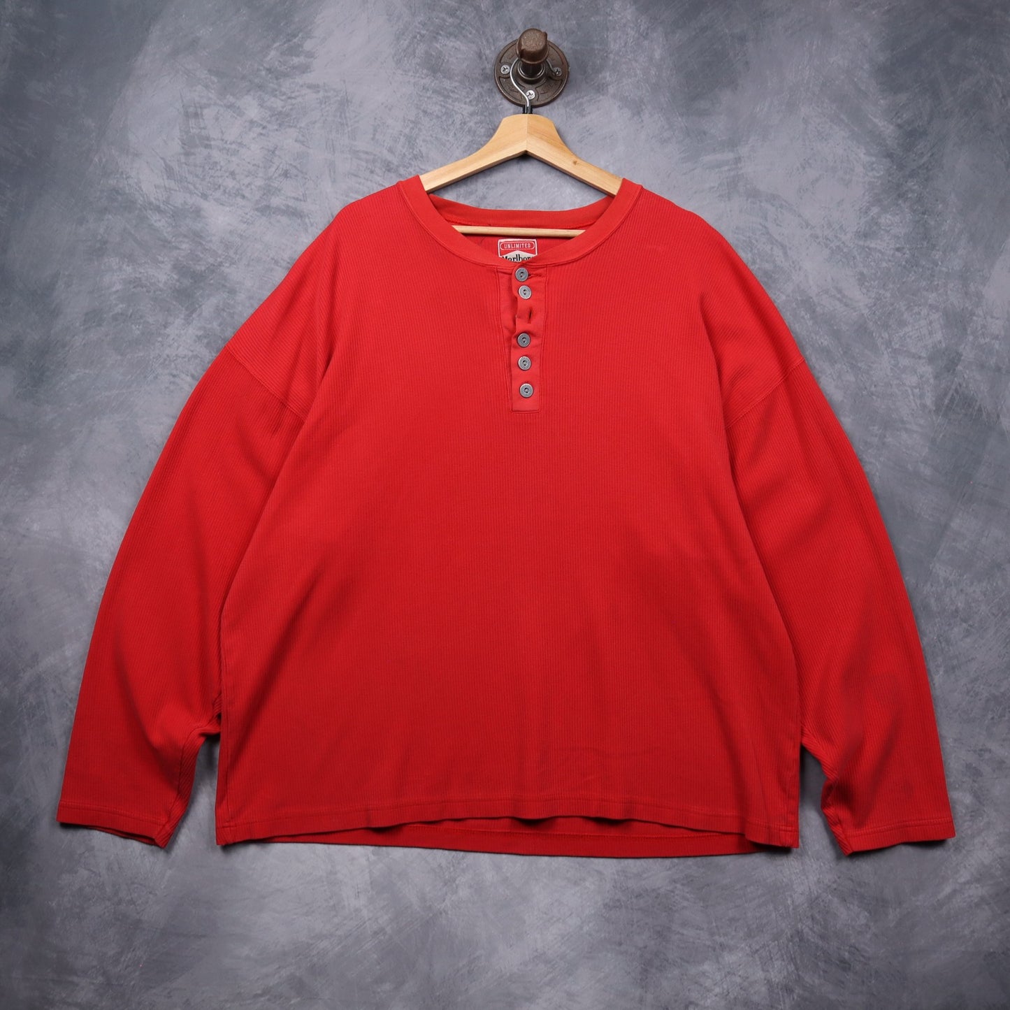 90s Red Marlboro Unlimited Ribbed Henley Long Sleeve 5608
