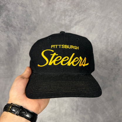 90s Black Pittsburgh Steelers Sports Specialties Snapback Hat 6876