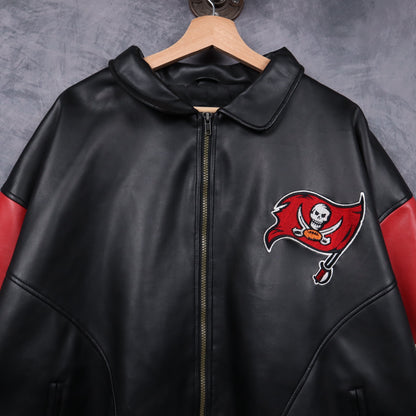 00s Black Tampa Bay Buccaneers NFL Game Day Faux Leather Jacket 6525