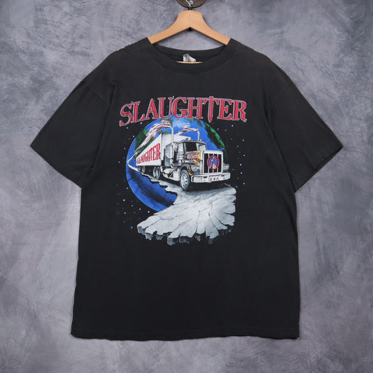 1991 Faded Black Slaughter 'The Tour That Never Ends' Shirt 4964