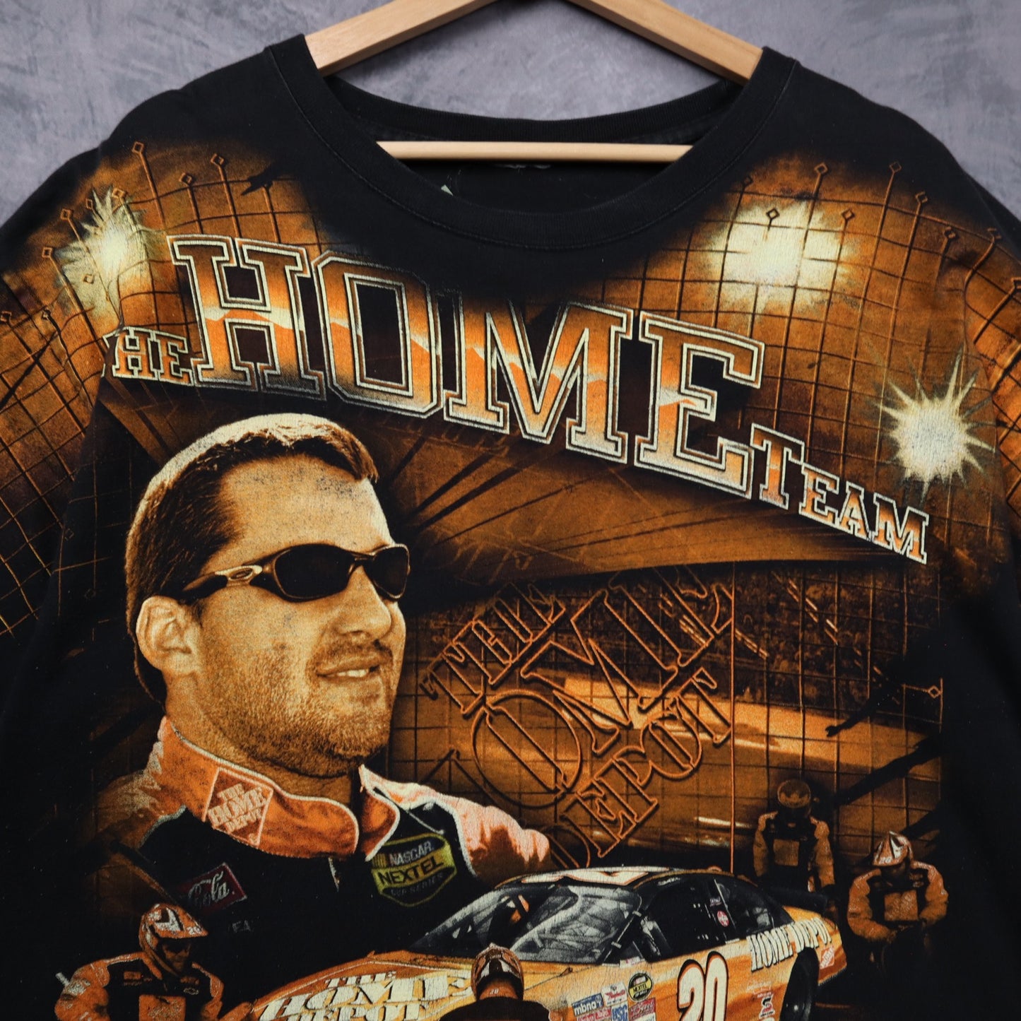 Mid 2000s Black Tony Stewart Home Depot AOP NASCAR Shirt 5436