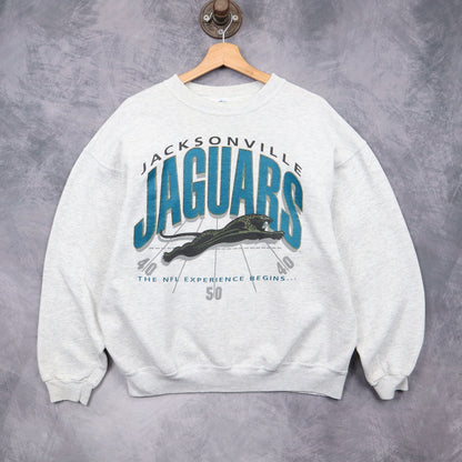 90s Grey Jacksonville Jaguars NFL Experience Crewneck Sweatshirt 6427