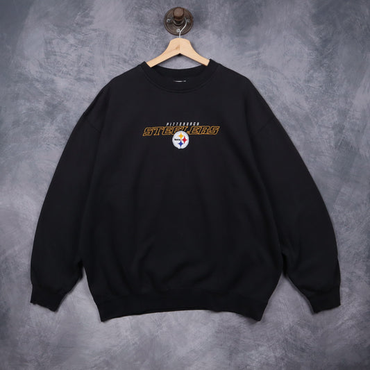 00s Black Pittsburgh Steelers Embroidered Crewneck Sweatshirt 6435