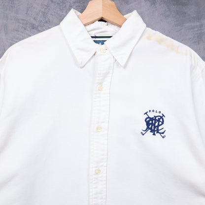Early 2000s White Polo Ralph Lauren Crest Custom Fit Button Up Shirt 5545
