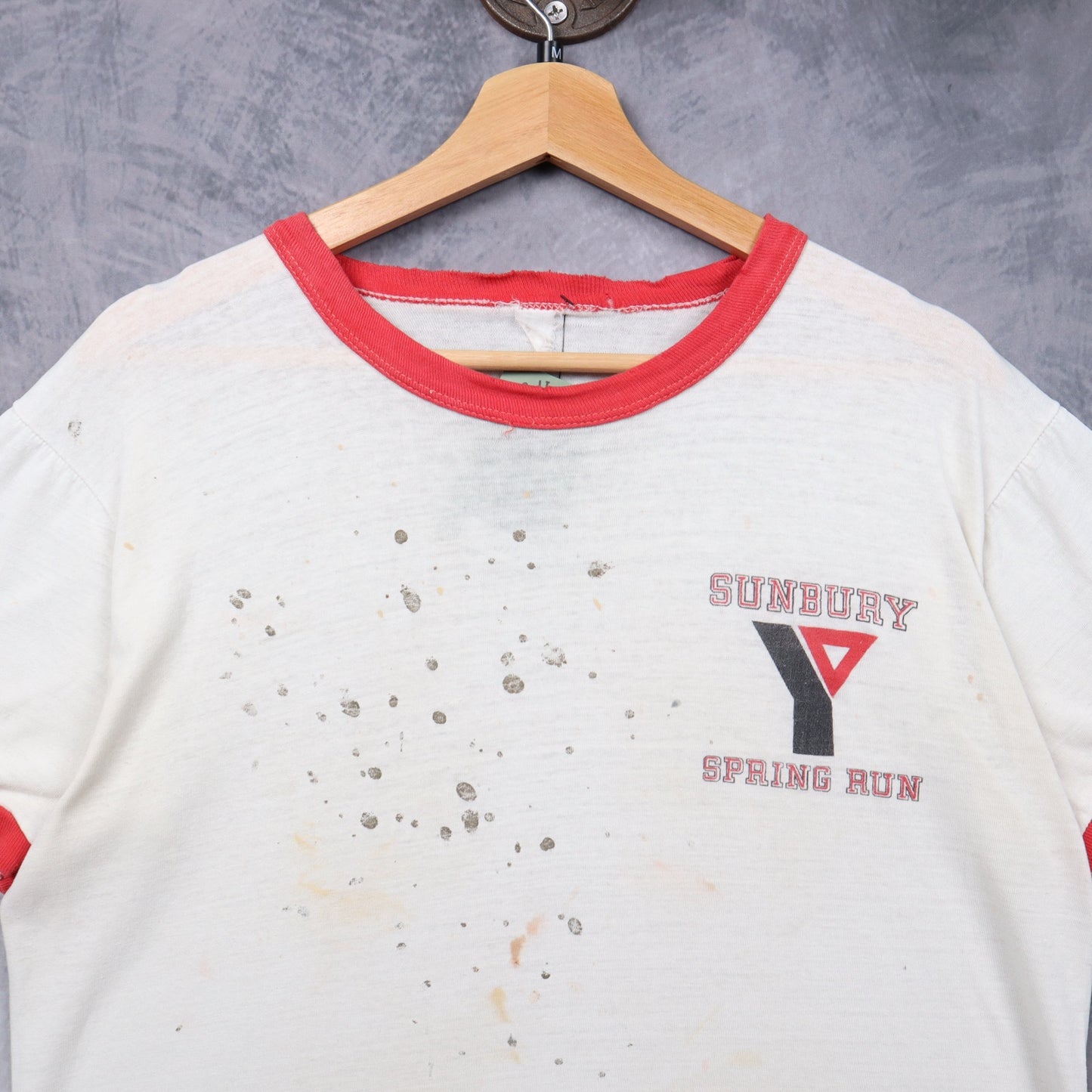 70s White Sunbury YMCA Spring Run Ringer Shirt 5570