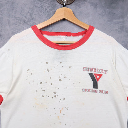 70s White Sunbury YMCA Spring Run Ringer Shirt 5570