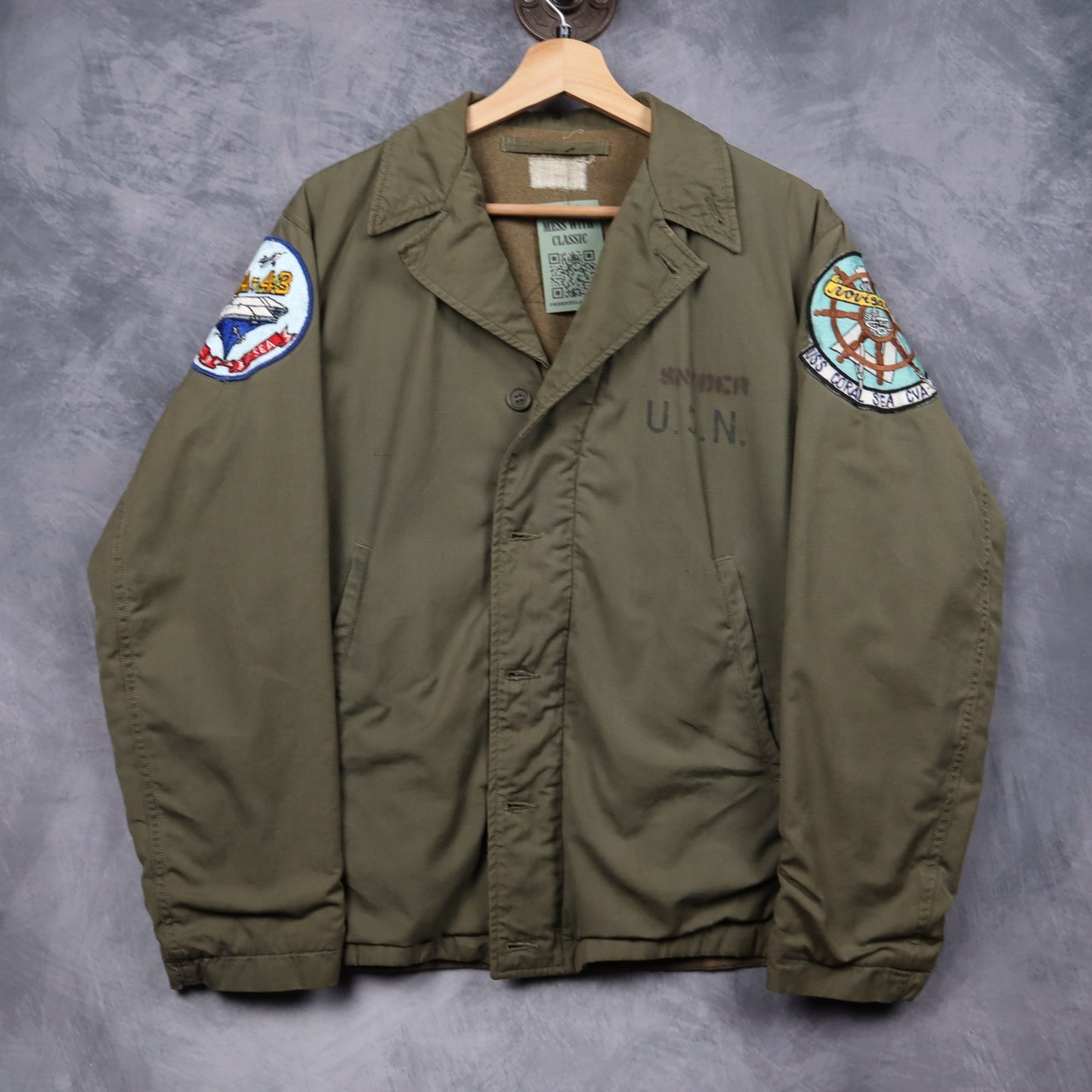 60s Olive Green USN USS Coral Sea A-4B Navy Deck Jacket 5072