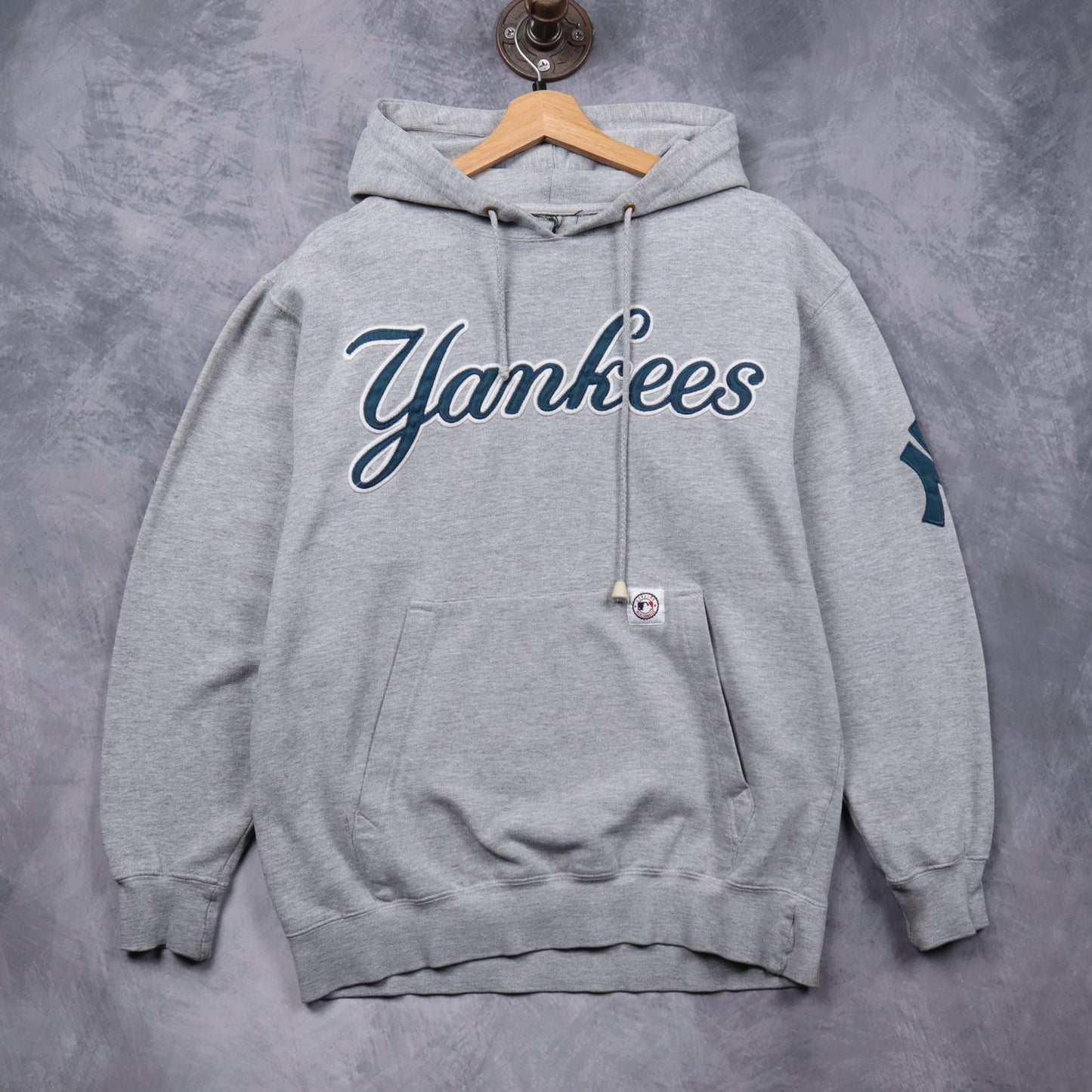 90s Grey New York Yankees Script Hoodie 5542