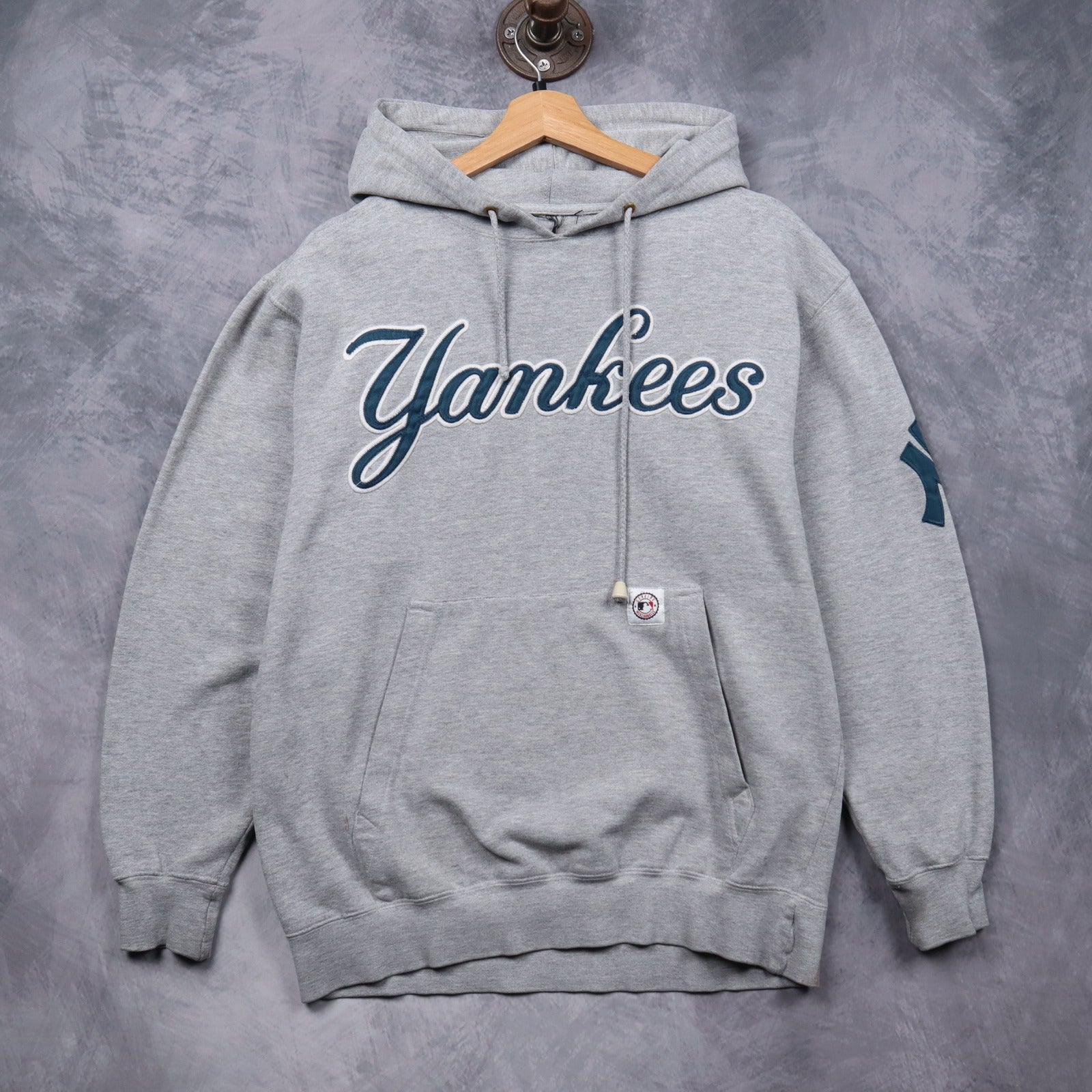 90s Grey New York Yankees Script Hoodie 5542