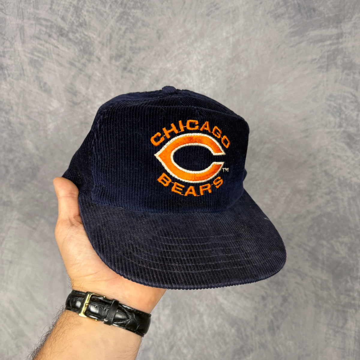 90s Navy Blue Chicago Bears Corduroy Snapback Hat 6813