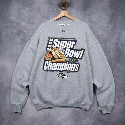 2001 Grey Baltimore Ravens Super Bowl Champions Crewneck Sweatshirt 6456