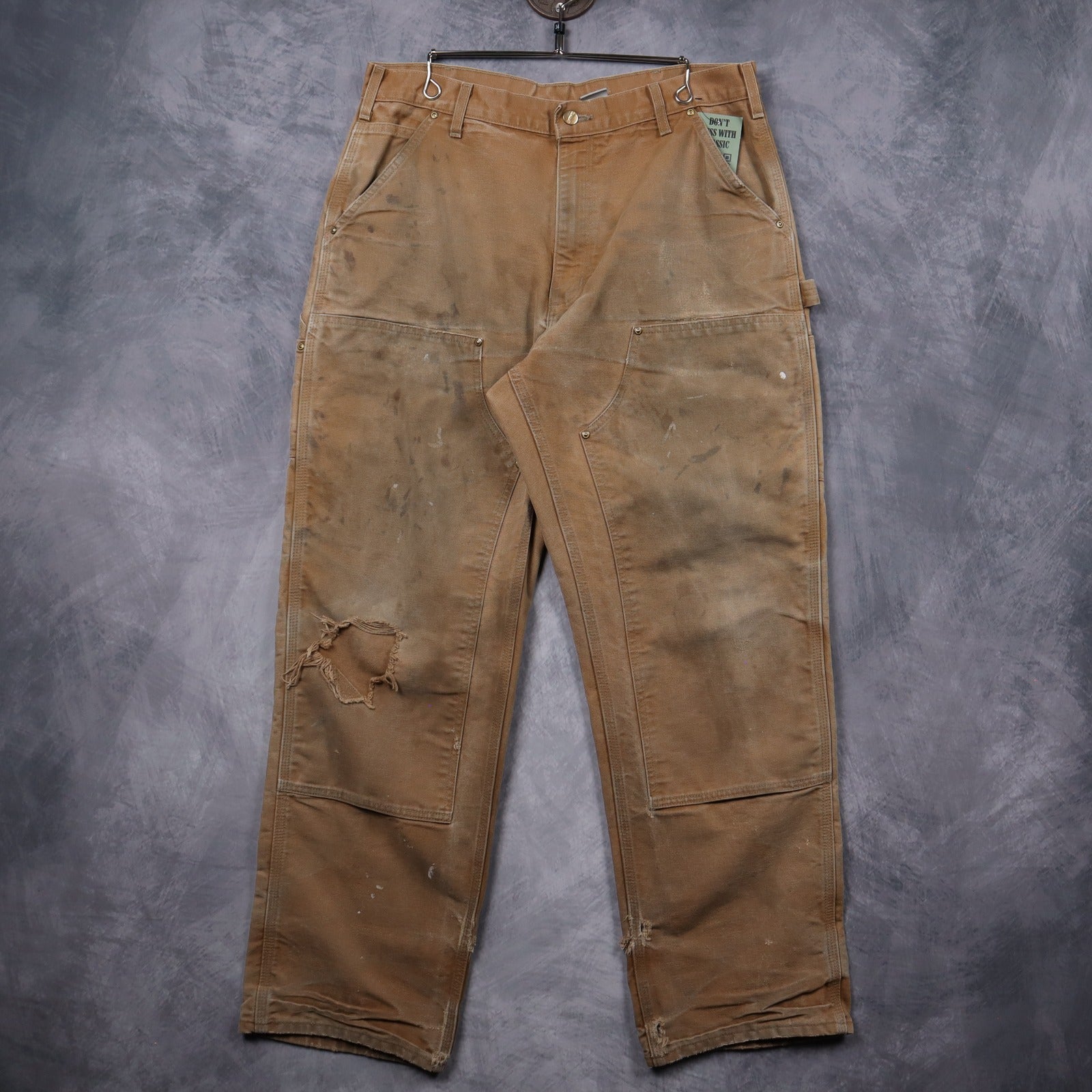 90s Tan Brown Carhartt Distressed Double Knee Carpenter Work Pants 5226