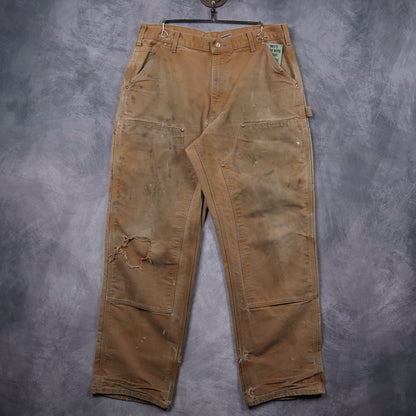 90s Tan Brown Carhartt Distressed Double Knee Carpenter Work Pants 5226