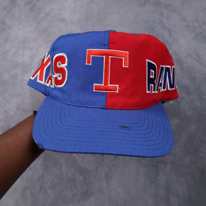 90s Blue and Red Texas Rangers Wraparound Snapback Hat 5562
