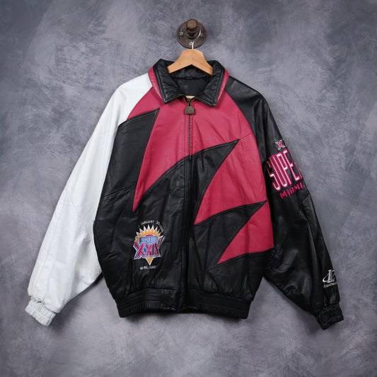 1995 Black Super Bowl XXIX Miami Florida Leather Jacket 6517