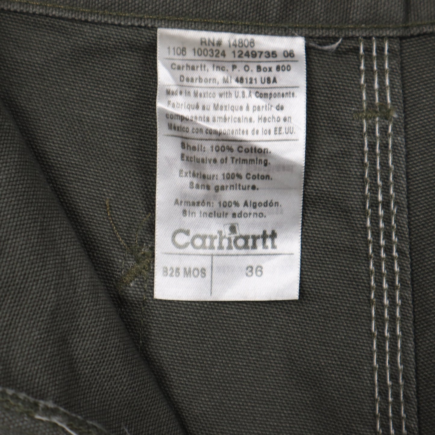 Y2K Olive Green Carhartt Washed Duck Work Shorts 5182