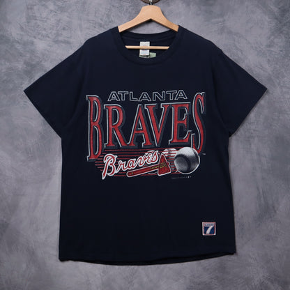 1991 Navy Blue Atlanta Braves Logo 7 Shirt 5355