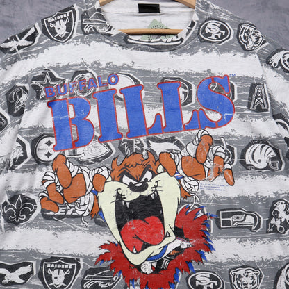 1991 Grey Buffalo Bills Taz All Over Print Shirt 6732