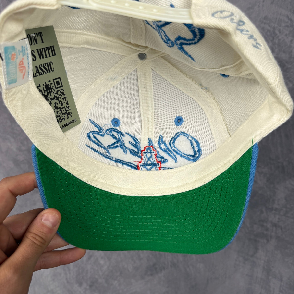 90s Cream Houston Oilers Snapback Hat 6833
