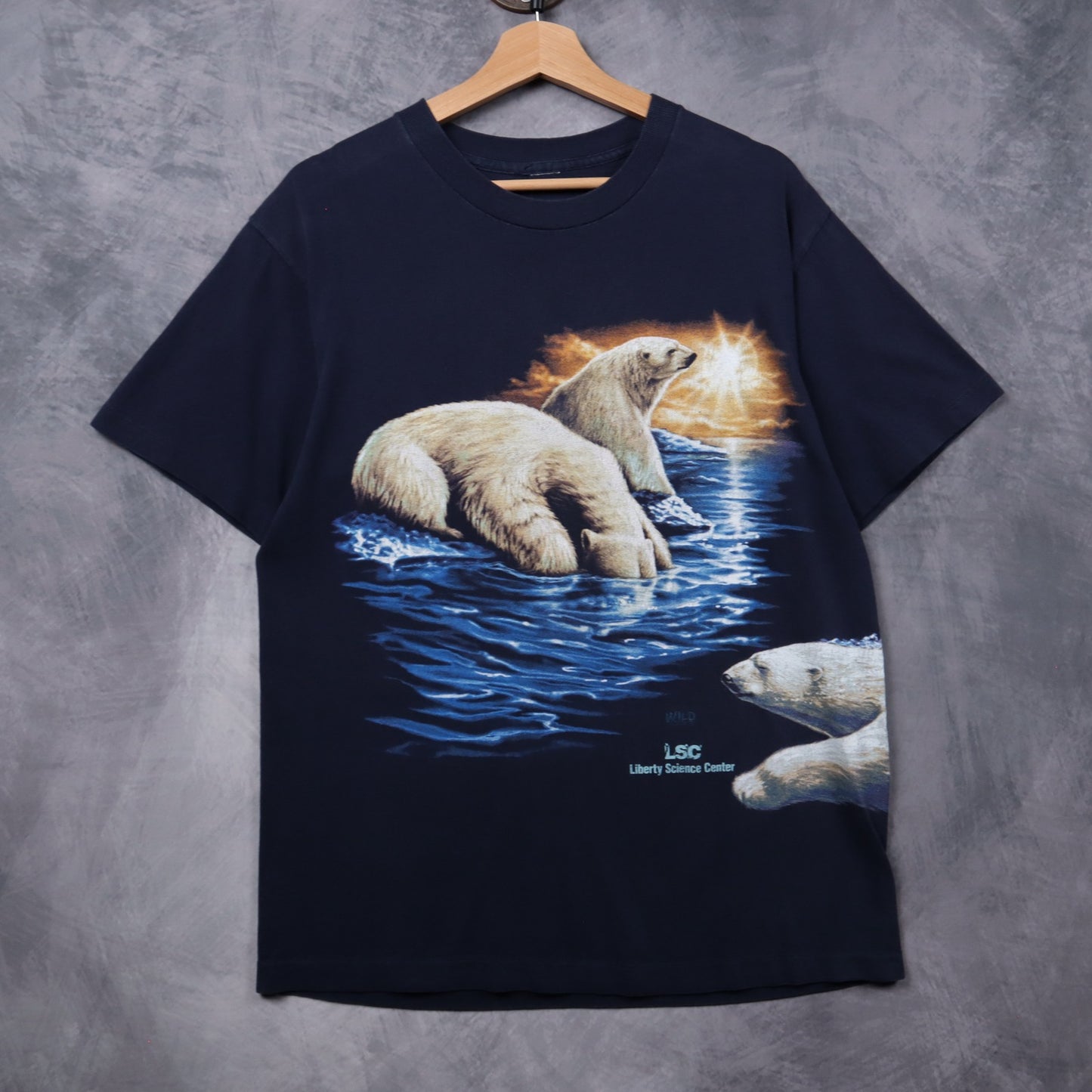 90s Navy Blue Polar Bear Wraparound Shirt 5424
